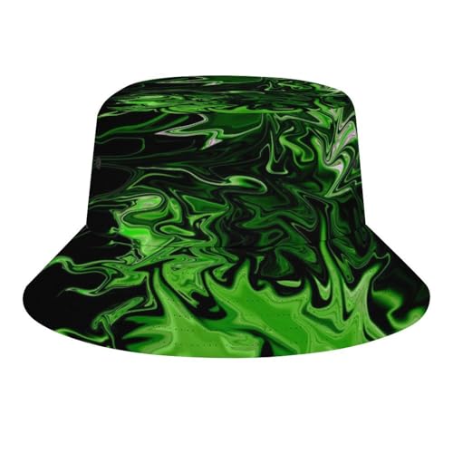 Neon Green and Black Aesthetic Bucket Hat for Men Women Packable Fisherman Hat Sun Cap Outdoor Travel Beach Caps