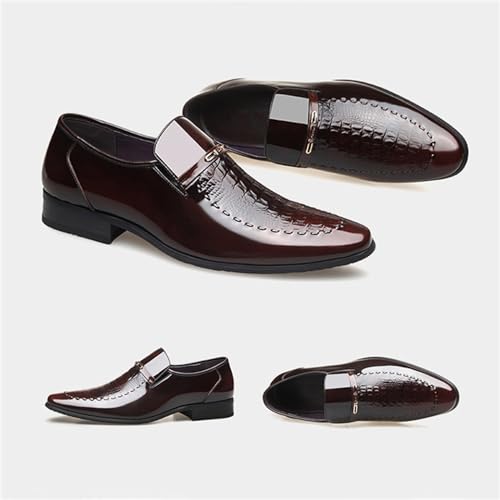 Men Wedding Tuxedo Shoes Crocodile Printed Formal Oxfords Shoes Pointed Toe Slip-on Patent Leather Dress Shoes2
