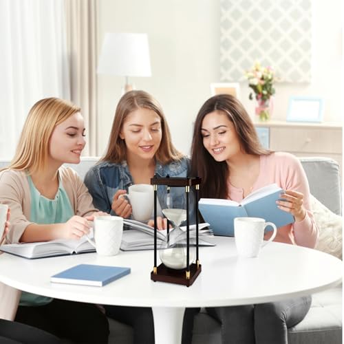 60 Minutes Sand Hourglass Timer, Vintage Sand Clock 60 Minutes, Large White Sander with Wooden End Caps, Hour Glass Sandglass Timer for Games Classroom Kitchen Decorative (White Sand) - Thumbnail 6
