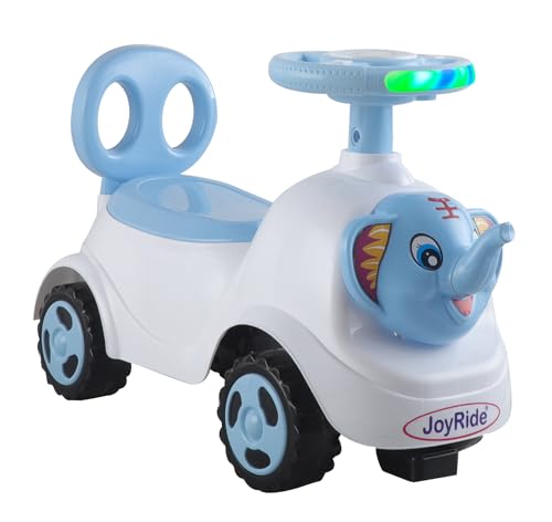 Image of JoyRide Ride on & Car for Kids with Music & Horn Steering, Push Car for Baby with Backrest,Under Seat Storage & Big Wheels, Ride on for Kids 1 to 3 Years Upto 25 Kgs (Elephant, Blue)