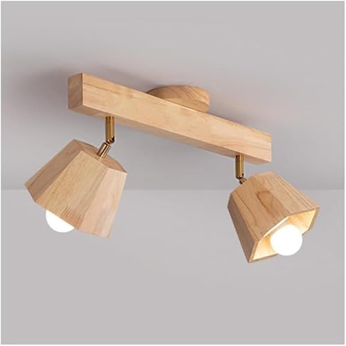QVVFRED Adjustable LED Ceiling Lamp,Track Lighting Kit, E27 Rotatable Pendant Ceiling Spotlight Fixture, Wooden Ceiling Light for Farmhouse Kitchen, E27 Lighting Fixtures(2-Lights)
