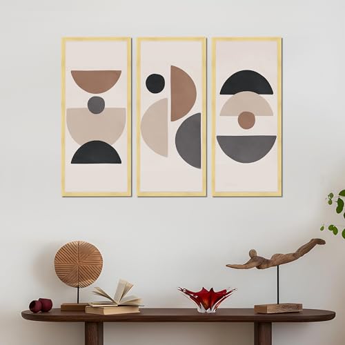 Image of PAINTINGMANTRA Abstract Geometric Framed Wall Art Set of 3 | Modern Boho Minimal Wall Decor |Engineered Wood Frame Art for Living Room, Bedroom & Office, 8.9x18.9 Inch