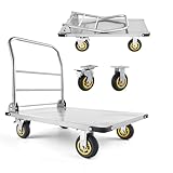 VEVOR Heavy Duty Platform Truck, 2000 LBS Steel Large Flatbed Cart with 360° Swivel Wheels & Brakes, Foldable Platform Hand Push Truck Dolly for Easy Storag/Groceries/Garage/Warehouse (36