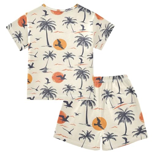 ALAZA Palm Tree Bird Moon Pajamas Short Sleeve 2 Piece Sleepwear Top and Bottom Pajama Set Unisex2