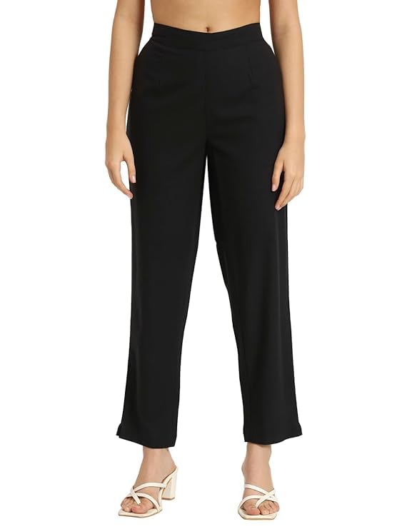 Image of Aarav Fabric Women's 100% Cotton Casual Pant | Ankle Length Regular fit Cotton Trouser | Straight Fit Formal Pants for Kurti, Office, Casual and Daily Outdoor Lifestyle