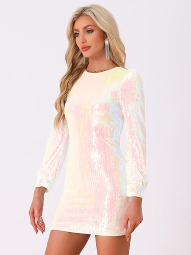 Allegra K Sequin Dress for Women Party Cocktail Lantern Long Sleeve Sparkly Glitter Disco Outfits Bodycon Mini Dresses4