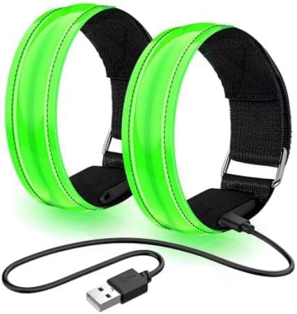 Reflective LED Running Armband, Rechargeable and Adjustable LED Light Armband, Suitable for Night Running, Cycling, Various Night Sports (Pack of 2) (Green)