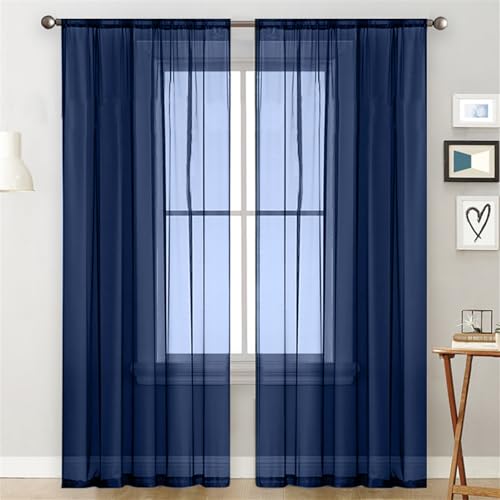 Surwin Translucidas Cortinas Salon Color Sólido Japonés, 2 Piezas Cortina, Cocina Dormitorio Cortinas y Moderno Visillos Visillos Cortos para Ventanas (Azul Marino,140x260cm)
