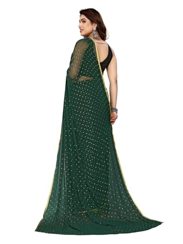 Image of Jiprostore Golden Foil Polka Dot Chiffon Women Saree With Unstitched Blouse Piece