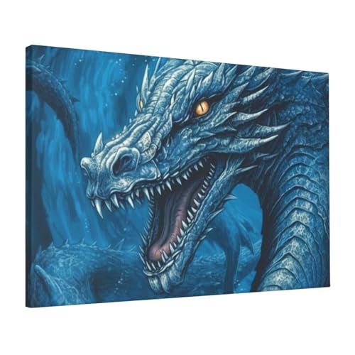 Impression HD dragon bleu sur toile premium : poster mural déco de 40,6 x 61 cm