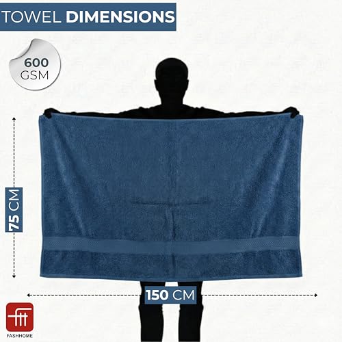Image of Fash Home 600 GSM Combed Cotton Bath Towel 75x150 cm - Ultra Soft, Quick Dry, Highly Absorbent, Luxury Bathroom Towel, 1 Piece (Dark Teal)