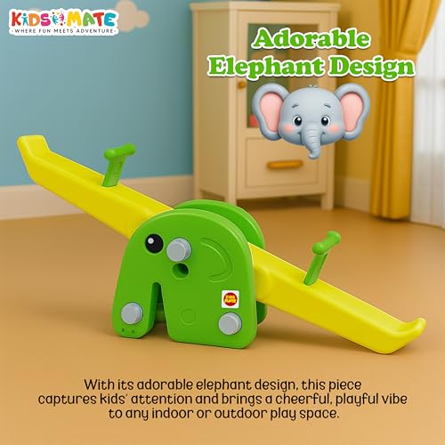 Image of Kidsmate Seesaw for Kids‑ Elephant‑Theme Sea Saw Toy for Kids | Indoor & Outdoor Teeter Totter for Kids | Durable Wide‑Base See Saw /Baby Rocker for Ages 2‑5 Years - Yellow & Green