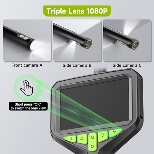 Z34 Endoskopkamera mit Licht 10m, inspektionskamera Triple Lens DREI Linsen Endoskop mit...