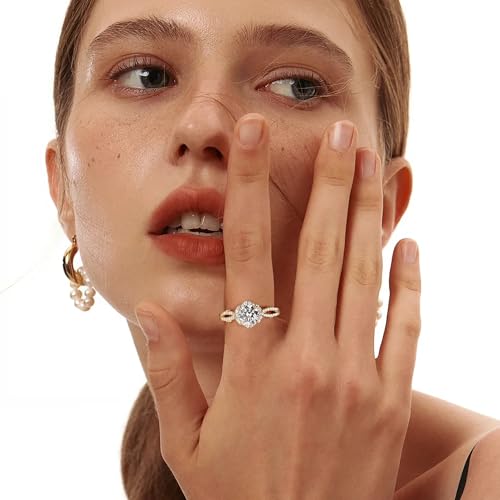AllenCOCO 1.2CT Halo Engagement Ring – Thick 14K Gold Plated & Round Cut CZ Promise Eternity Wedding Ring for Women Ideal for Travel and Daily Wear3