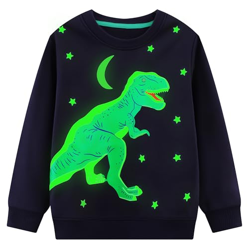 Hoseay Sudaderas Niño Algodón Dinosaurio Dibujos Pullover 4-5 Años, Marino