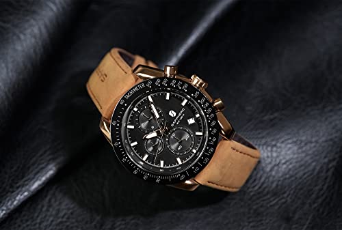 Image of BENYAR Men's Watches Chronograph Watch for Men Multifunction Black Waterproof Sport Fashion Quartz Wristwatches Calendar with Stainless Steel Strap