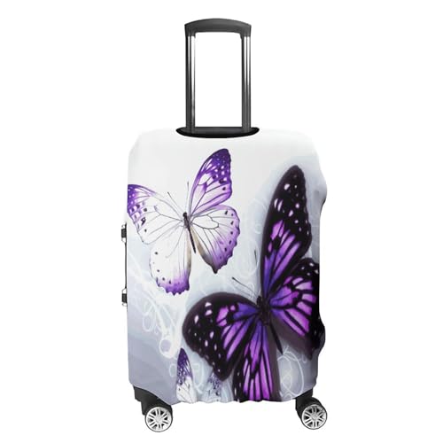 Housse de valise XL en polyester motif papillons blancs et violets