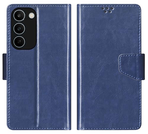 Image of SBMS Flip Cover for Realme C83 5G /Narzo 100 Lite 5G /P4 Lite 5G Back Case with Magnatic Closure | Genuine Leather Finish | Inbuilt Stand | Card & Money Pocket | Wallet Style Flip Cover (Blue)