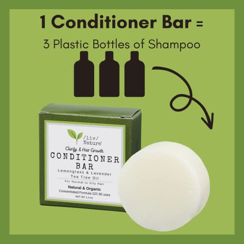 /Liv/ Nature Scented Conditioner Bar Sulfate-Free For Oily Hair, Natural Ingredients, Lemongrass, Lavender And Tea Tree Oil, Plastic-Free Conditioner Bar For Travel, Tea Tree And Lemongrass (1-Pack) #TOP2