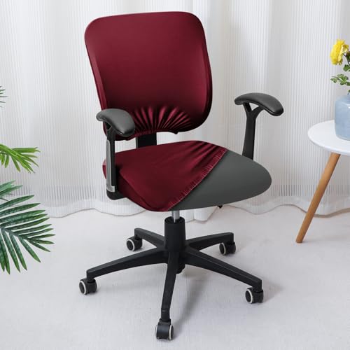 Image of HOKIPO Office Chair Cover for Task Chair - 140 GSM Stretchable Fabric - Anti-Slip & Washable - Fits Small Office Chairs Without Headrest, Maroon (AR-6203-MRN)