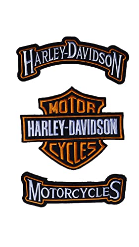 Parche bordado para motociclistas, color negro y naranja, con logotipo de Harley Davidson