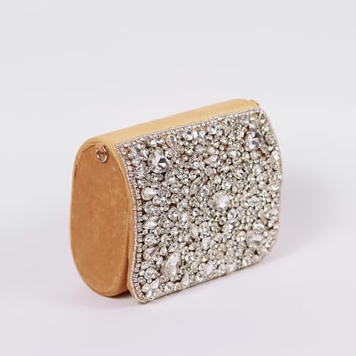 Image of THE TAN CLAN Kavya Beige Flap Over Bag Clutch Purses Luxury Evening Handbags with Handle