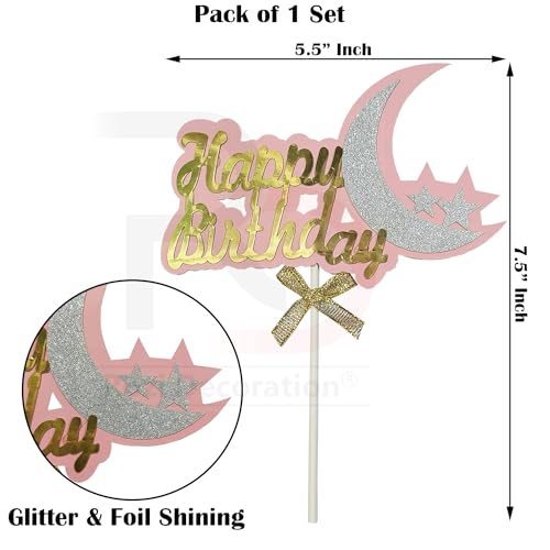 Image of Rozi Decoration Happy Birthday Pink Cake Topper for Cake Decoration Items, Happy Birthday Cake Topper for Girls, Glitter & Foil Shining Cake Topper Decor for Cake Decoration Pack of 1 Pcs