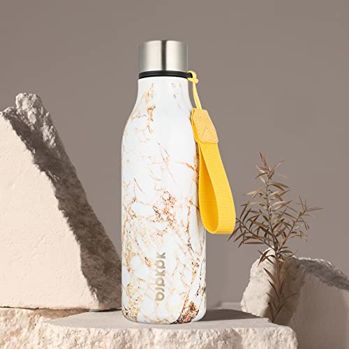 Image of BJPKPK Insulated Water Bottles, 18 oz Stainless Steel Metal Water Bottle with Strap, BPA Free Leak Proof Jugs, Mugs, Flasks, Reusable Thermal Flasks for Sports & Travel, Marble-Amber