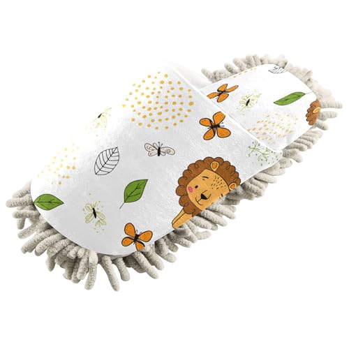Kigai Cartoon Lions Mop Slippers for Floor Cleaning, Slippers for Women Men, Microfiber Floor Cleaning, M