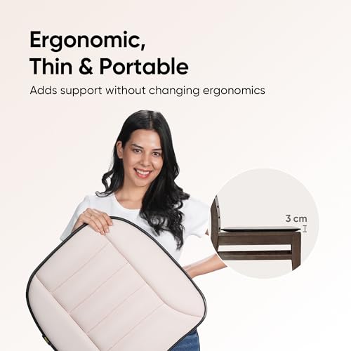 Image of Frido Slim Seat Cushion for Office Chair | Car & Wheelchair - 3cm Thin Memory Foam Cushion for Back Support & Pressure Relief - Non-Slip | Breathable Comfort Pad for Long Sitting (Beige)