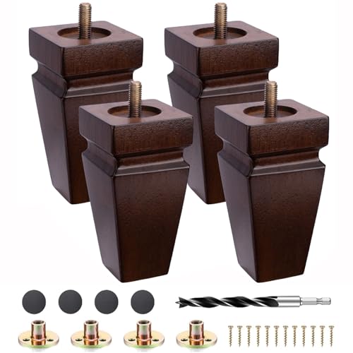 Texphw Set of 4 Premium Square Wood Furniture Legs-Wooden Replacement