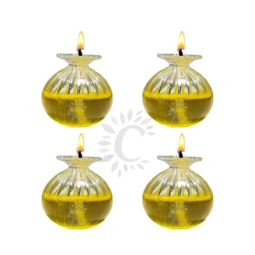Image of Glass Fancy Udupi Nanda Table Diya | Akhand Glass Diya | Chambu Diya for Puja Room, Temple Home Office Festive Decor (Pack of 12)