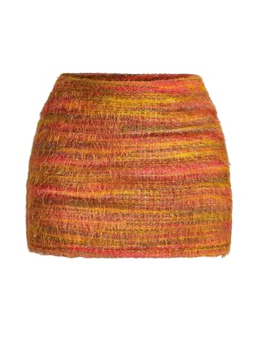 MakeMeChic Women's Fur Skirts Brown Fuzzy Micro Mini Bodycon Skirt Y2K Summer Going Out Outfits Orange Medium