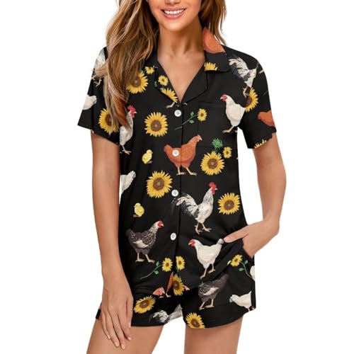 Image of Women's Short Sleeve Sleepwear Pajamas Nightwear with Pockets | skin-friendly breathable material resists pilling fading and deformation after repeated washing