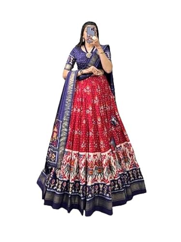 Women's Collection Tussar Silk Lehenga Choli Patola Print with Foil Work With Unstitched Blouse