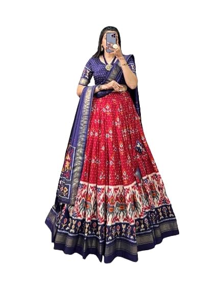 Womens' Wear Tussar Silk With Patola Printed Lehenga Choli Patola Print With Foil Work Chaniya Choli