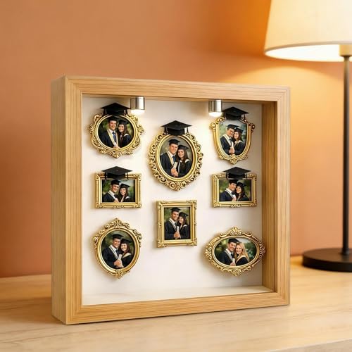 Juego de marcos de fotos pequeños dorados de mesa Silhouette caja de sombra con relieve 6