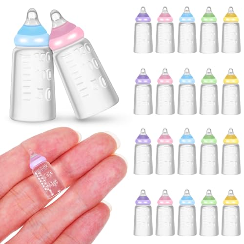 Kisangel 30pcs Miniature Baby Doll Bottles, Mini Bottles Plastic Resin Baby Shower Model for Party Games Decorations