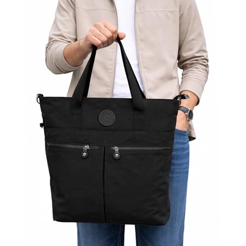 Image of CHIBAO Polyester Dual Handles Tote Bag for Women & Men | Large Capacity Multipurpose Shoulder Bag | Stylish Everyday Office, College, Travel & Shopping Handbag with Multiple Pockets Black