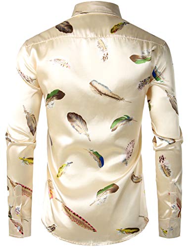 Image of ZEROYAA Men's Luxury Printed Silk Like Satin Button Down Dress Shirt for Party Prom