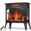 R.W.FLAME Electric Fireplace Heater 24" with Remote Control, Upgrated, Adjustable Flame, Temp Control, Overheating-Protection, Elegant Cathedral Design Electric Fireplace for Indoor Use, Black