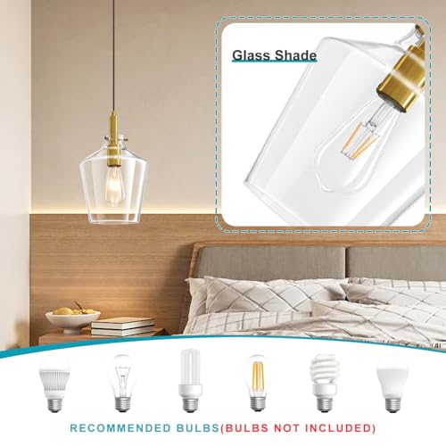 Image of Glass Pendant Lighting for Kitchen Island Entryway 1 Pack Gold Clear 8 Inch