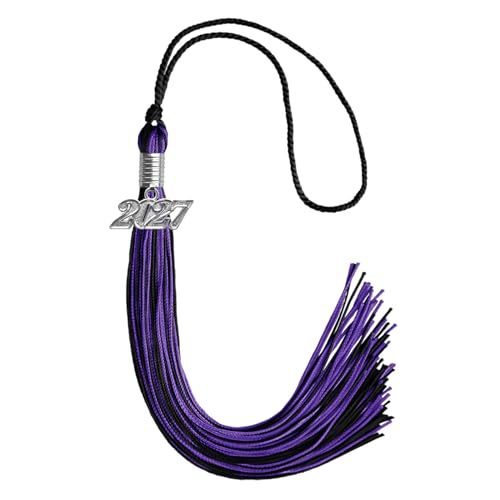 Endea Graduation Mixed Double Color Tassel With Silver Date Drop (Black/Purple, 2027)