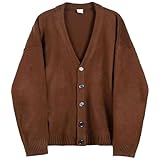 Men's Button Down V Neck Baggy Sweater Knit Solid Open Front Fall Winter Sweater Warm Comfort Stylish Sweaters (Brown,Medium)