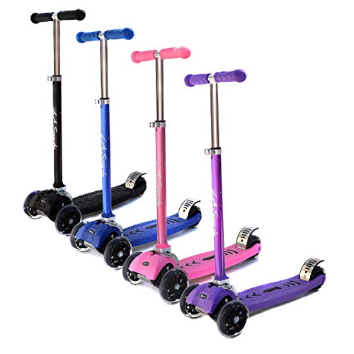 HIKS LA Sport's Kids 3 Wheel Kick Scooter Purple for Children Age 6+ Featuring LED Light Up, Adjustable Height & Folding Handlebar