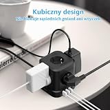 JSVER Listwa Zasilająca USB C Cube z 5 Gniazdami, Listwa Zasilająca z Przełącznikiem i 4 Portami USB (17 W), do Biura, Domu lub Podróży, Kabel 2 m-Czarny