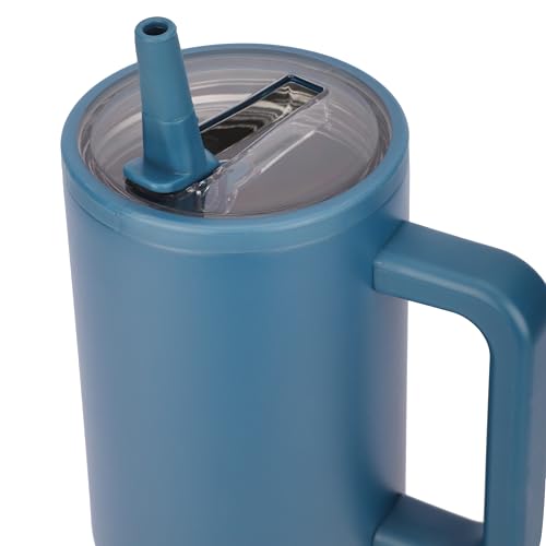 Image of House of Quirk 1200ML Tumbler with Handle & Simple Flip Straw - Car Cup Holder Friendly, Leak Resistant Stainless Steel Water Bottle with Rubber Base (Shadow Blue)