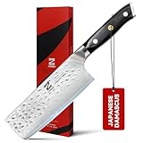 Zennish 6 Inch Nakiri Knife, Razor Sharp Meat Cleaver and Vegetable Kitchen Knife, Professional Damascus AUS-10 Steel Japanese Knife with Full Tang G10 Handle, Premium Gift Box - Quartz Series