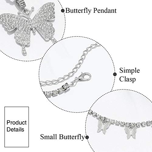 EARENT Butterfly Necklace Silver Rhinestone Choker Necklaces Jewelry for Women4