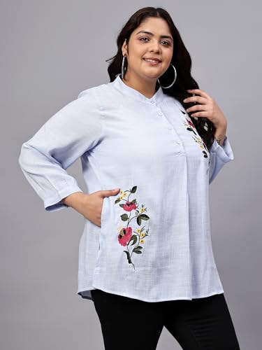 Image of Indietoga Women's Plus Size Cotton Embroidered Longline Tunic Tops (2XL to 7XL)